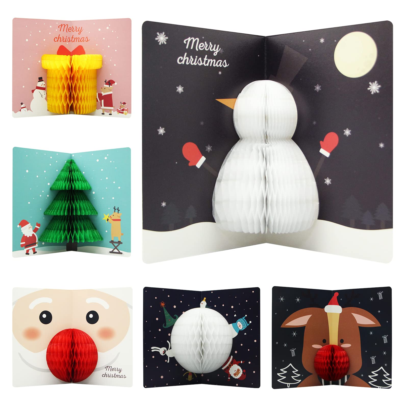 3D Christmas Greeting Cards With Envelopes, Santa Claus, Moose, Snowman Theme. 2025 Merry Christmas Celebration Congratulation Cards for Kids and Friends, 6 packs of Pop-Up Greeting Cards Gifts.