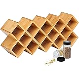 Criss-Cross 18-Jar Bamboo Countertop Spice Rack Organizer, Kitchen Cabinet Cupboard Wall Mount Door Spice Storage, Fit for Ro