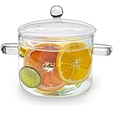 Crystalbru 2L Clear Glass Simmer Pot with Lid &amp; Strainer | Heat-Resistant Borosilicate Glass Pot for Potpourri | Simmer Pot for Home Fragrance | Glass Pots for Cooking on Stove | Anti-Scald Handles