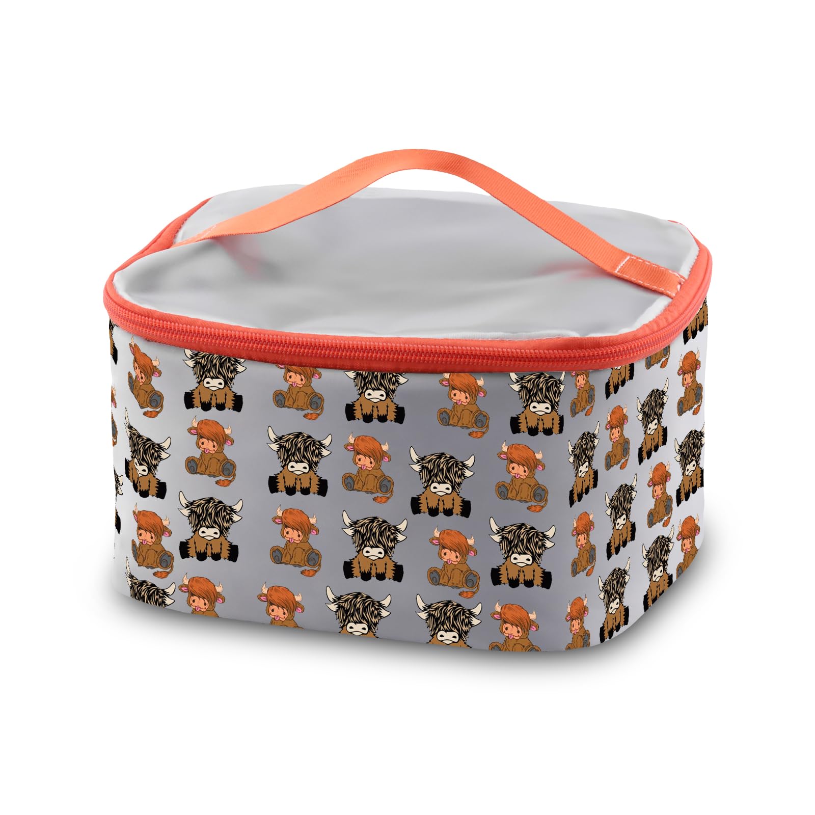 PXTIDY Highland Cow Canvas Makeup Case - Farm Theme Party Favor & Travel Pouch Bag