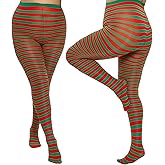 Yilanmy 2 Pairs Plus Size Striped Tights for Women Colored Halloween Christmas Costume Leggings Footed Opaque Pantyhose