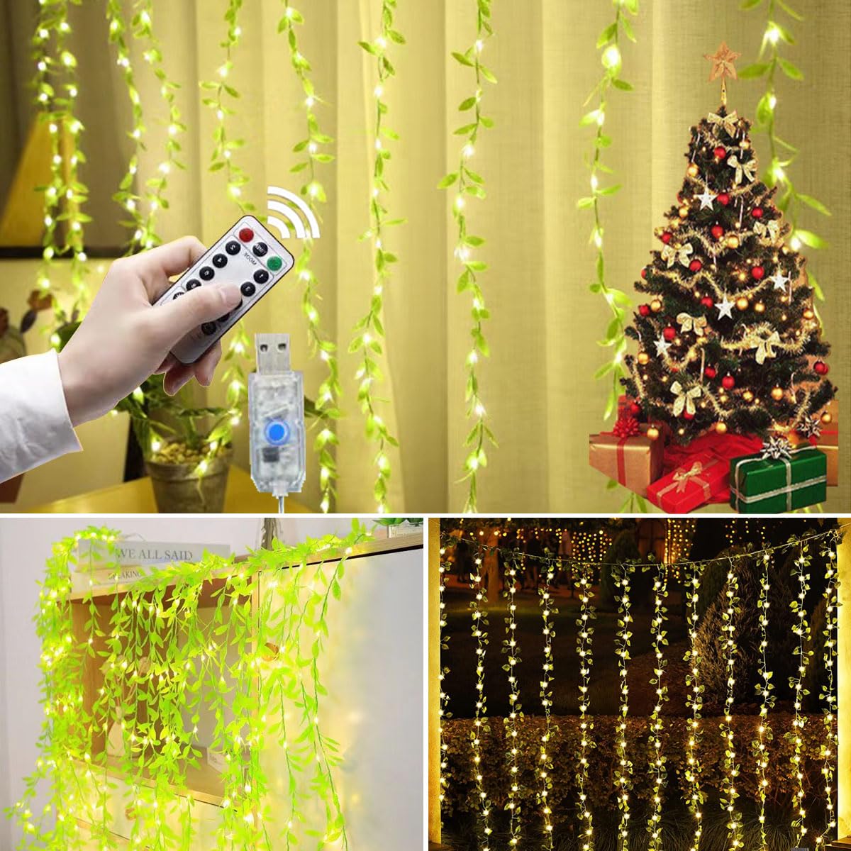 GKKBUFF LED Garland Artificial Ivy Garland Fake Screw Bedroom Wall Lamp Fake Ivy Lamp Lighting Curtain 3Mx1M Curtain Light 100 LED Lighting Curtain Bedroom and Home Lamp