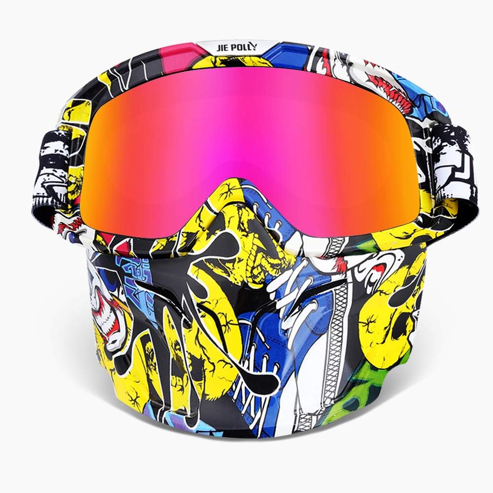 Motorcycle Goggles Mask, Riding Goggles with Removable Face Mask, UV400 Helmet Compatible, for Airsoft CS Desert Offroad Riding Skiing Snowmobile Cycling, Men Women Youth