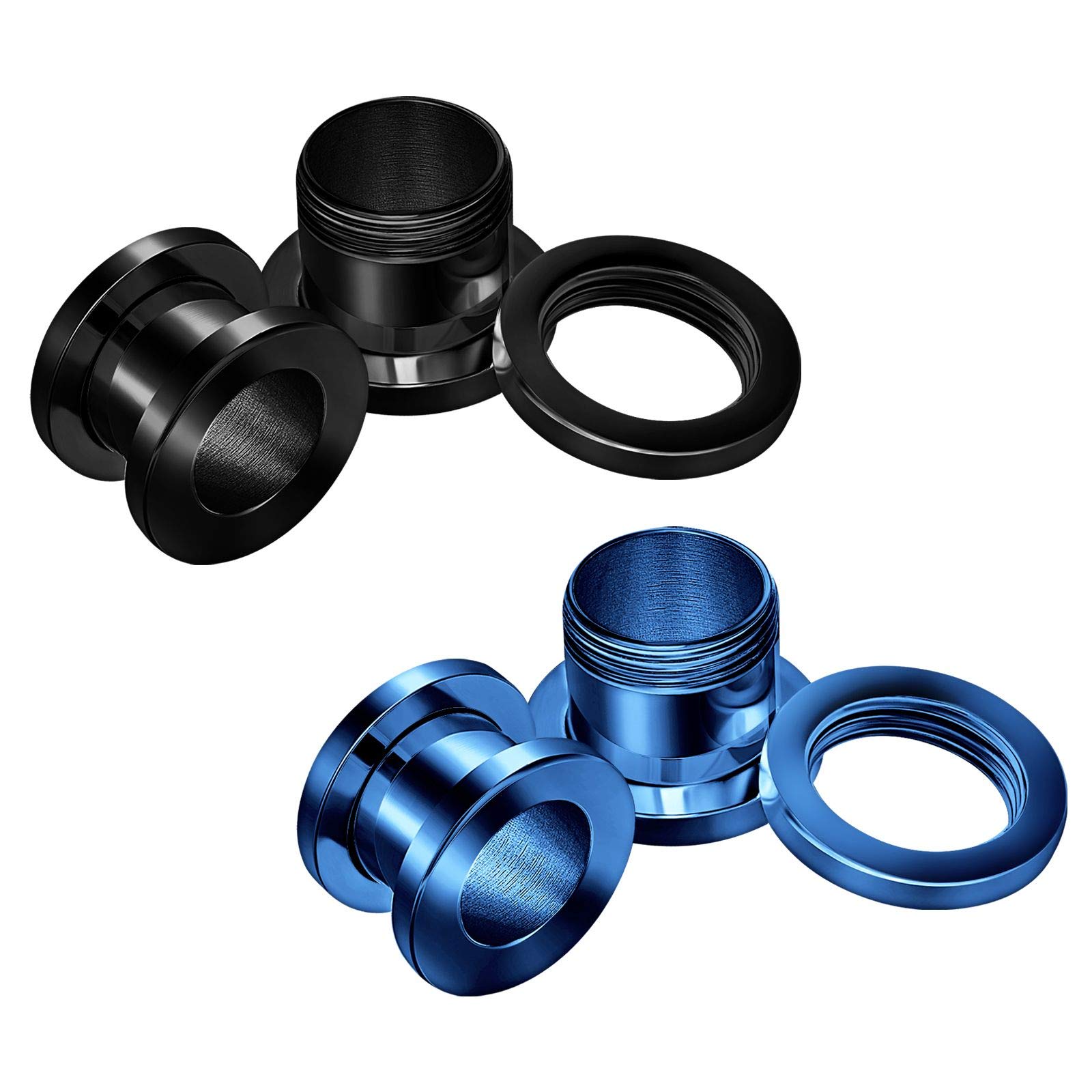 4PCS Anodized Black Dark Blue 00g 10mm Flesh Screw Ear Gauge Earring Tunnel Plug Stretcher Piercing Jewellery 4118