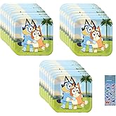 Amscan Bluey Birthday Party Supplies Bundle includes Dessert Cake Paper Plates - 24 Count and 1 Dinosaur Sticker Sheet