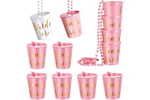12 Pieces Bridal Shot Glass Necklace Team Bride Team Bride/Groom and to Be Plastic Beaded Bridal Shot Glass Necklace Rose Red