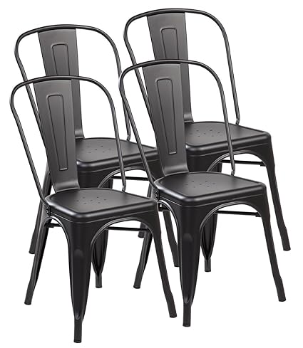 Kraftspace Chair Tolix Style Iron Metal Stackable Kitchen Dining Chairs, 33 x 17.5 x 17.2 Inches - Set of 4
