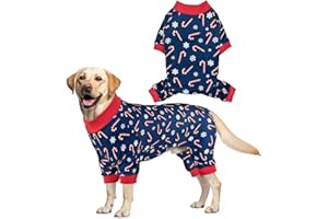 CooShou Christmas Dog Pajama Xmas Dog Onesie Jumpsuits Soft Pet Xmas Pjs Christmas Dog Outfit Costume Apparel Clothes for Small, Medium Large Dogs Canes Pattern XXL