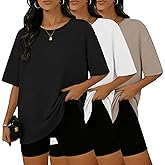 HOPLYNN 3 Pack Womens Oversized T Shirts Loose Fit Crew Neck Summer Short Sleeve Plus Size Tops 2026 Fashion Workout Tees