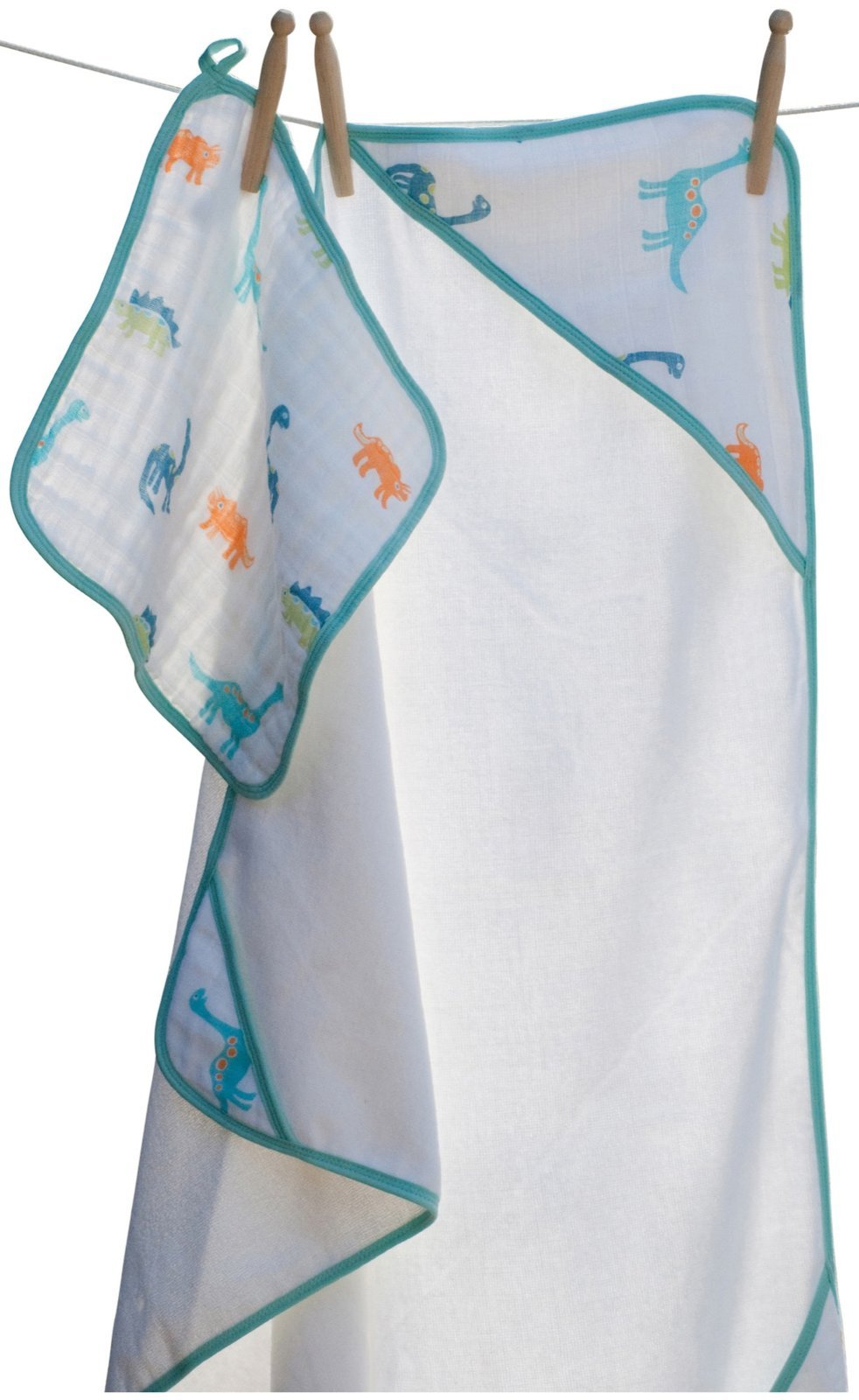 Angel Dear Muslin Hooded Towel and Washcloth (Dinosaur)