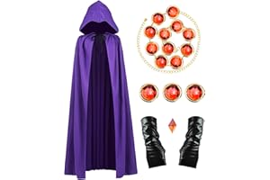 Abitoncc Halloween Costumes for Women, Anime Cosplay Purple Cape Red Stones Waist Belt with PU Glooves Props Set (S: 5'1"-5'5")