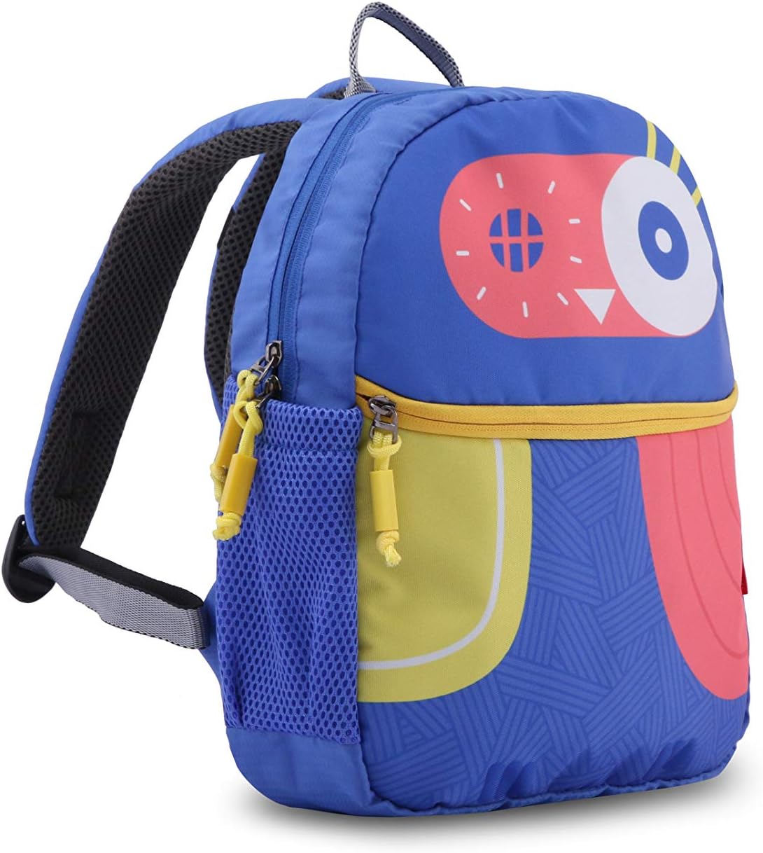 Harissons Polyester Owl 7 L Nursery School Backpack with Quick Access Bottle Pocket and Bubble Weight for Children (Royal Blue Peach Yellow, 4-6 Years Old, Dimension -L 27 x H 30 x W 9 cm)