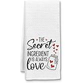KISJO The Secret Ingredient is Always Love - Funny Kitchen Towels Hand Towels, Kitchen Tea Towels Flour Sack Dish Towels, Hostess Kitchen Towel for Women Mom Grandma New House Housewarming Gifts