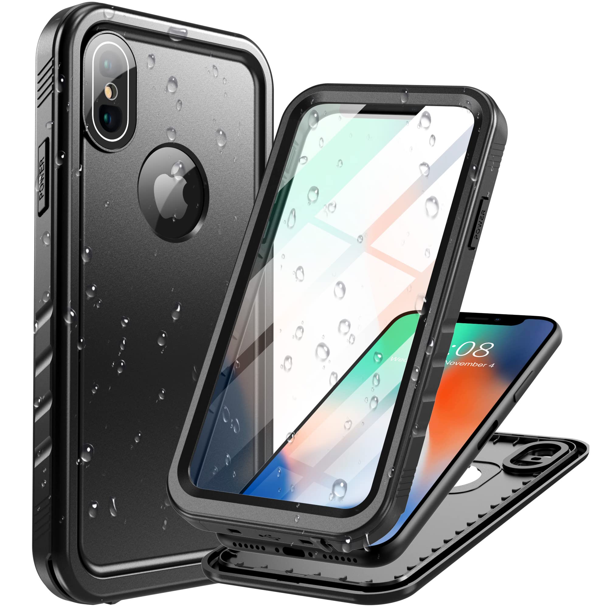 Cozycase TOP Military Shockproof IP68 Waterproof Case for iPhone X/XS Heavy Duty 360 Full Body With Screen Camera Protector Double Dustproof Hard Tough Protective X XS Front Back Cover Black — image 1