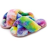 Crazy Lady Women's Fuzzy Fluffy House Slippers Cute Plush Memory Foam Shoes Cross Band Indoor Outdoor Open Toe Sandals