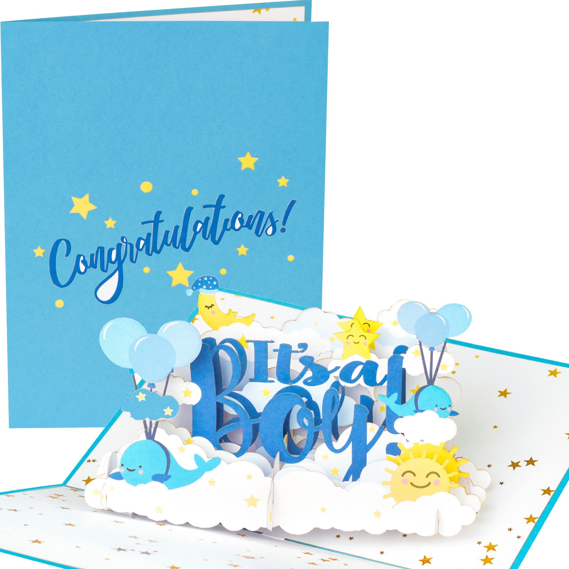 PopLife® "It's a Boy! 3D Pop Up Card - Gender Reveal Pop Up Card, Baby Shower, Newly Expecting, Newborn Announcement, Happy Birthday - For Baby Boy Gender Reveal Party