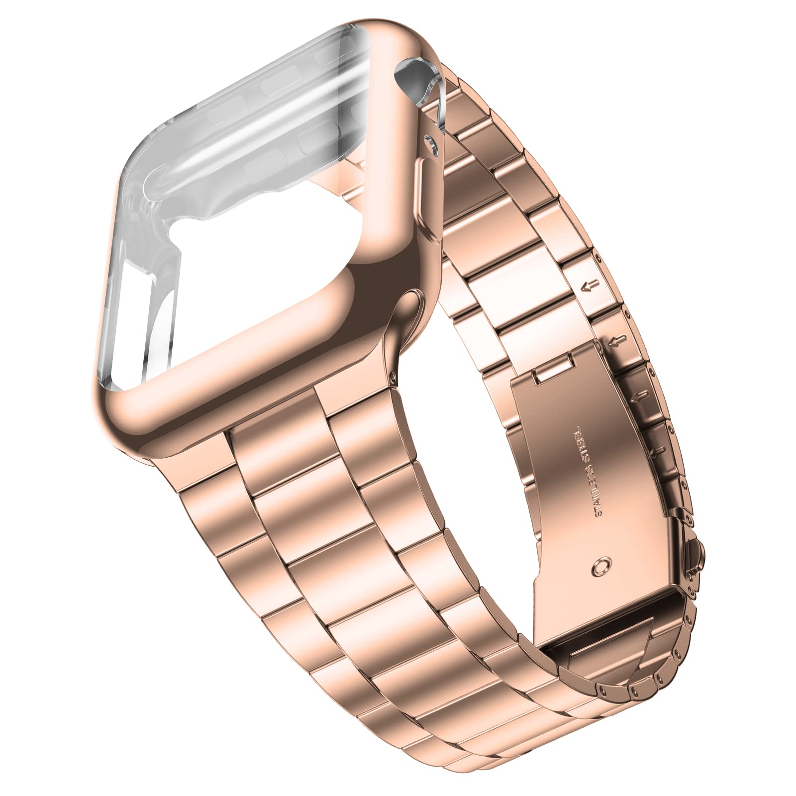 Wolait Compatible with Apple Watch Band 40mm with Case, Upgraded Business Stainless Steel Band with Screen Protector Cover for iWatch Series 7/6/SE Series 5/4/3/2/1,40mm Rose Gold