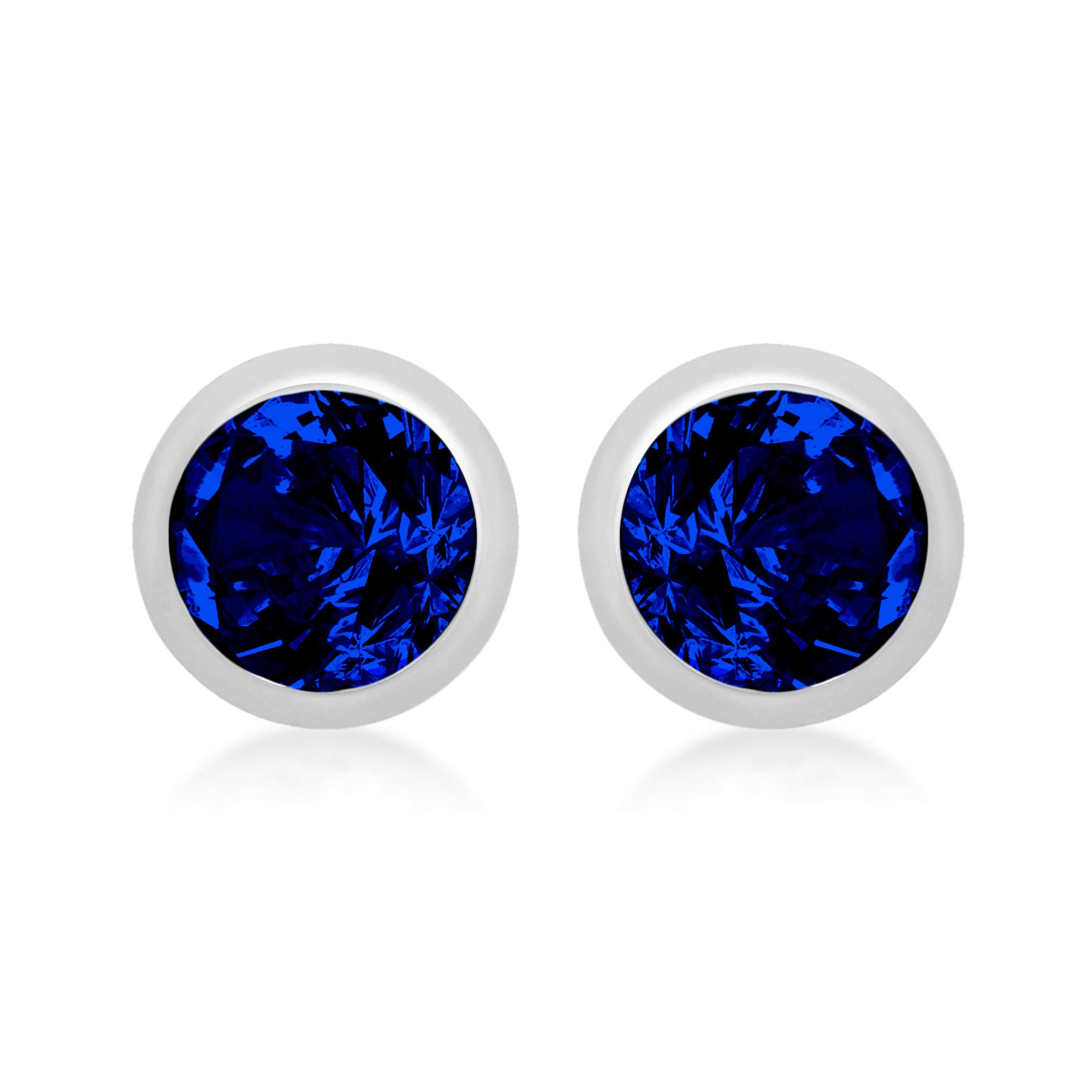 Tuscany Silver Women's Sterling Silver Stud Earrings - Blue CZ September Birthstone - 4mm
