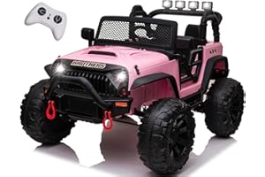 Dangvivi 24V Kids Ride on Car, 4x200W Electric Cars Vehicles for Kids, Powerful Engine Truck 4WD 2 Seater Kids Battery Powered Soft Braking, Remote Control, Bluetooth, Music, Max Speed 5Mph, Pink