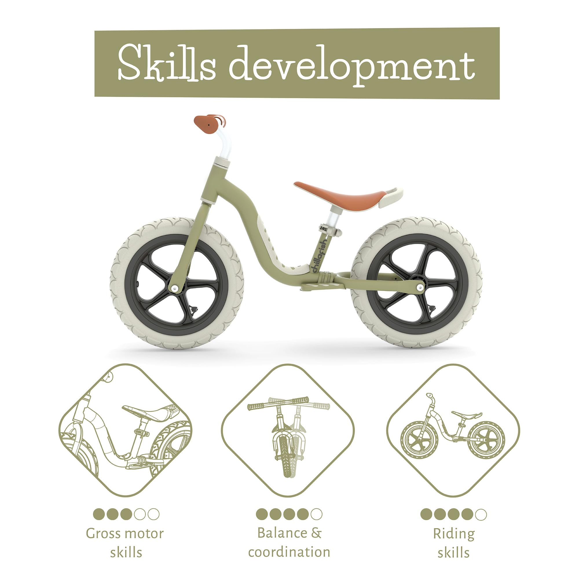 Chillafish Charlie LUX Kids Balance Bike for Ages 2-5, Lightweight Toddler Bicycle Frame, 12 Inch No-Puncture Tires, Adjustable Seat, Carry Handle