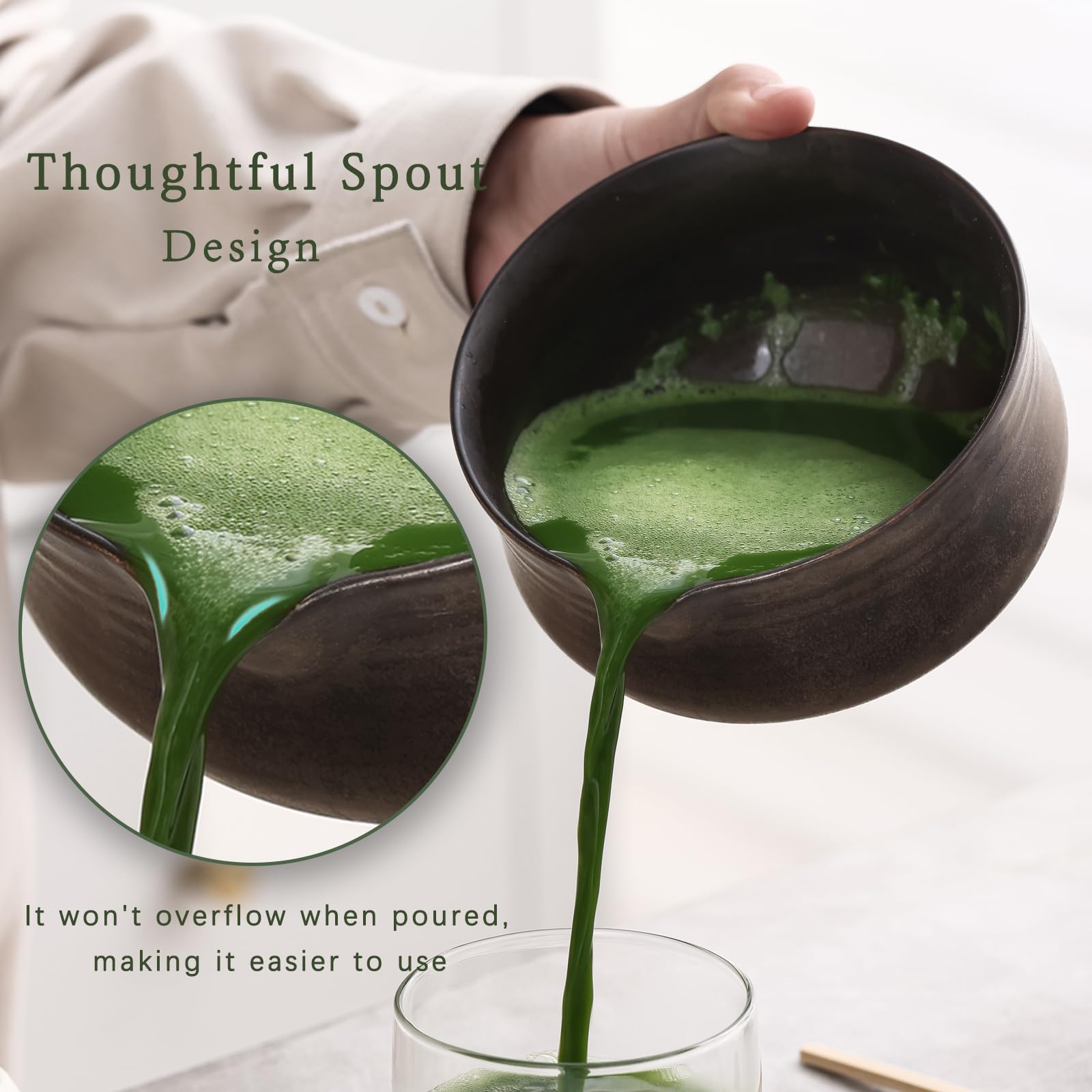 Ochcahser Matcha Set, Japanese Tea Set Includes Matcha Bowl with Spout, Matcha Whisk Holder (chasen), Bamboo Matcha Whisk and Bamboo Scoop, Ceramic Matcha Kit for Tea Lovers