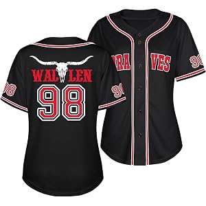 98 Baseball Jersey Women Cow Skull Graphic Shirt Country Vintage Music Fan Tshirts Button Down Short Sleeve Tops