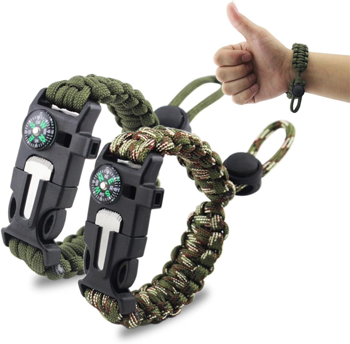 LOOCOWER 2 PACK Survival Paracord Bracelet, Adjustable Multifunctional Outdoor Survival Kit Parachute for Hiking Camping Emergency