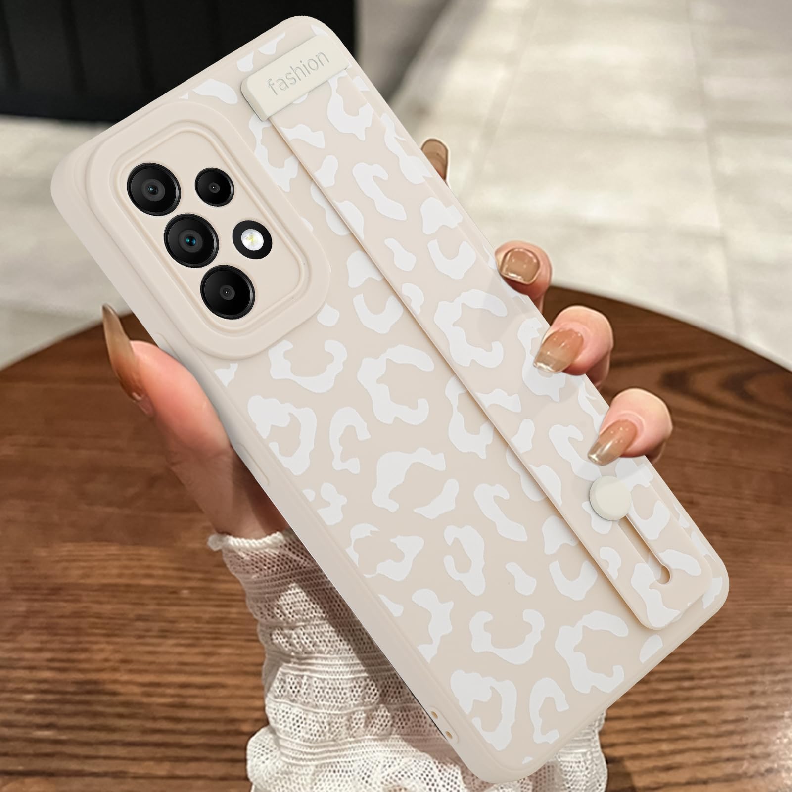 MOWIME Compatible with Samsung Galaxy A53 5G Case with Strap Wrist, Cheetah Print Shockproof Soft TPU Protective Case for Women Girls, Slim Anti Scratch Case for Galaxy A53 5G 6.5 Inch, White