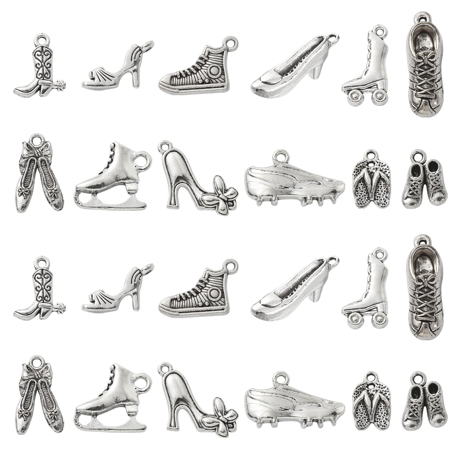 Stiesy 120Pcs 12 Styles Vintage Shoes Charms Antique Silver High Heels Shoes Charms Tibetan Cowboy Boot Ice Skates Charms for DIY Crafts Jewelry Making