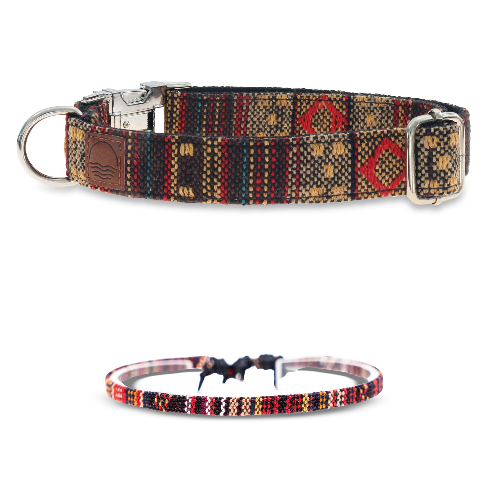 Made by Nami Boho Nylon Dog Collar with Matching Bracelet - Various Sizes Small & Large Dogs - Adjustable, Breathable & Lightweight - Premium Dog Collars (XS (22-32 cm), Brown + Bracelet