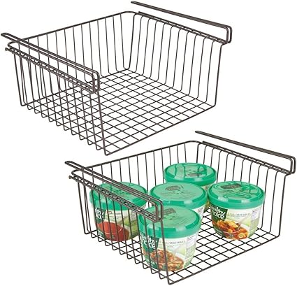 mDesign Set of 2 Under Shelf Basket - Large Wire Basket Shelves for