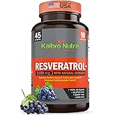 Kaibro Nutra Resveratrol Supplement, 1500mg Extra Strength Trans Resveratrol, Quercetin with Japanese Knotweed Extracts, Anti-Aging, Radiant Skin and Immunity Support, Vegan & Non-GMO, 90 Capsules