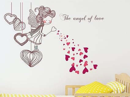 Amazon Brand - Solimo Wall Sticker for Kids Room (Angel of Love, Ideal Size on Wall, 100 cm X 72 cm)