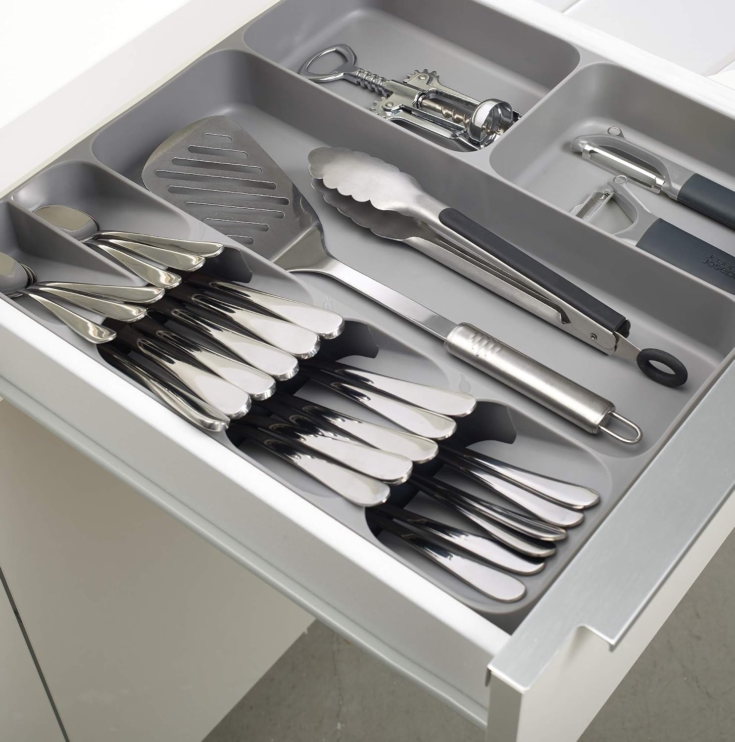 Joseph Joseph DrawerStore Cutlery, Kitchen Utensils and Cooking Utensil Gadget Accessories Organiser, in drawer storage - White - Image 4