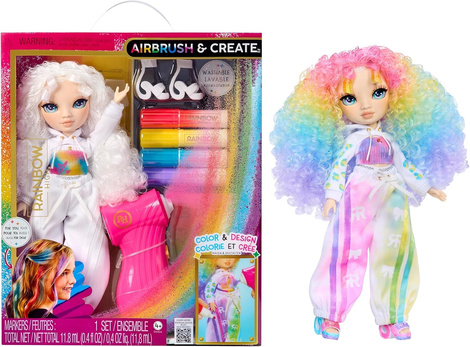 Rainbow High Air Brush & Create - 1 DIY Fashion Doll with Airbrush Market Kit, Washable Rainbow Markers, Long Hair, Green Eyes, Creative Play for Children 4 to 12+