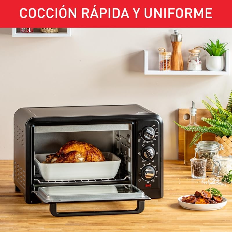 Moulinex optimo ox4448- forno de convecção de 19 l, 6 modos de cozimento, termostato até 240 e temporizador até 120 minutos, assadeira e grelhas reversíveis, design compacto