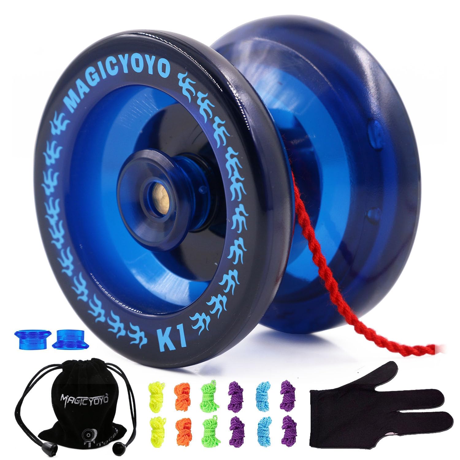 MAGICYOYO K1 Responsive Yoyo for Kids Beginners, Professional Yoyos for Kid Teens, Cool Trick Yo-yos, Magic Yoyo K1 Yo-yo Ball with 12 Yo Yos Strings+ Bag+ Glove+ 2 Hubstacks, Blue
