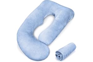 GFU Pregnancy Pillow Cover J-shaped Replacement Pillowcase(Cover Only), Soft Full Body Pillow Case for Maternity Pillows, Provides Sleep and Pregnancy Support, 100% Velvet with Zipper, Universal Fit, Blue