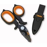 Beta 1128BAX Electrician&rsquo;s Scissors|Patented Milling Cutter Profile | DLC‑Coated Stainless Steel| Double‑Action Cutting | Ergonomic Handles with Pipe‑Choking Groove | Includes Storage Case