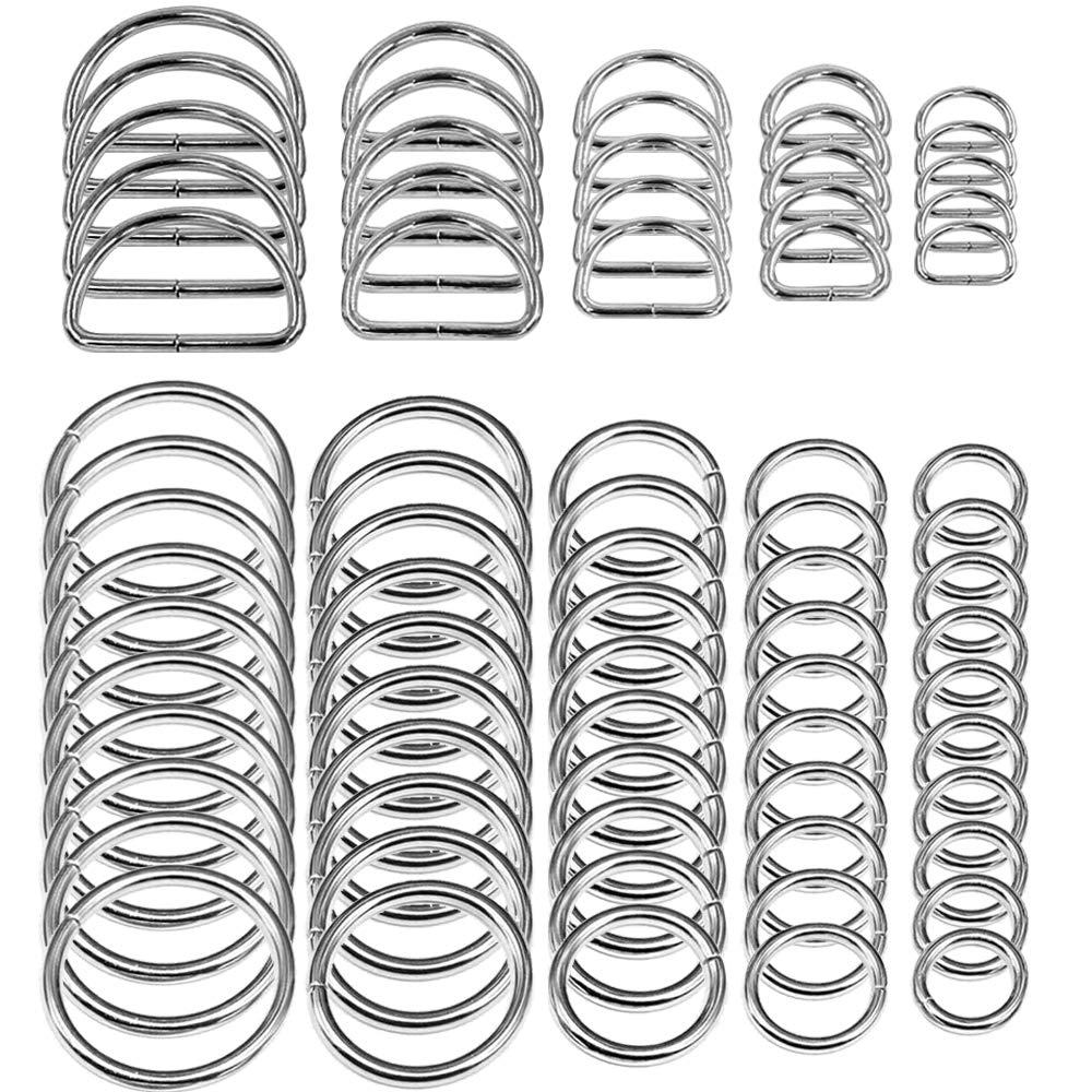 SENHAI 50 Pcs Assorted Sliver O Ring & 20 Pcs Multi-Purpose Metal D Ring for Hardware Craft Sewing Projects Handmade DIY Accessories