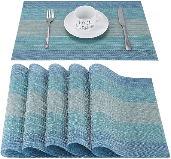 CHAOCHI Blue Table Mats Placemats Set of 6 Washable Dinner Mats Stain