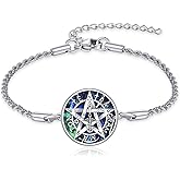 Tetragrammaton Bracelet Sterling Silver Pentagram Tetragrammaton Bar Bracelet Abalone Shell Pentacle Jewelry for Women