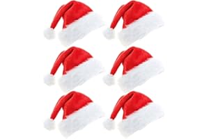 Ecerangus 6 Packs Christmas Hats, Santa Hats Adult, Plush Xmas Holiday Hat for New Year Holiday, Unisex Adult Size