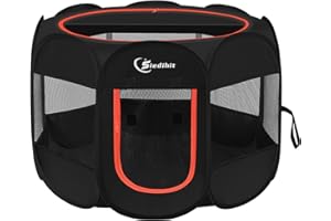SIEDIHIT Dog Playpen, Small Dog Crate for Indoor Outdoor Travel Camping Use, Foldable Pop Up Pet Kennel Playpen with Carring Case, Removable Top, Exercise Pen Tents for Pets/Dogs/Cats/Rabbits (Small, Black)
