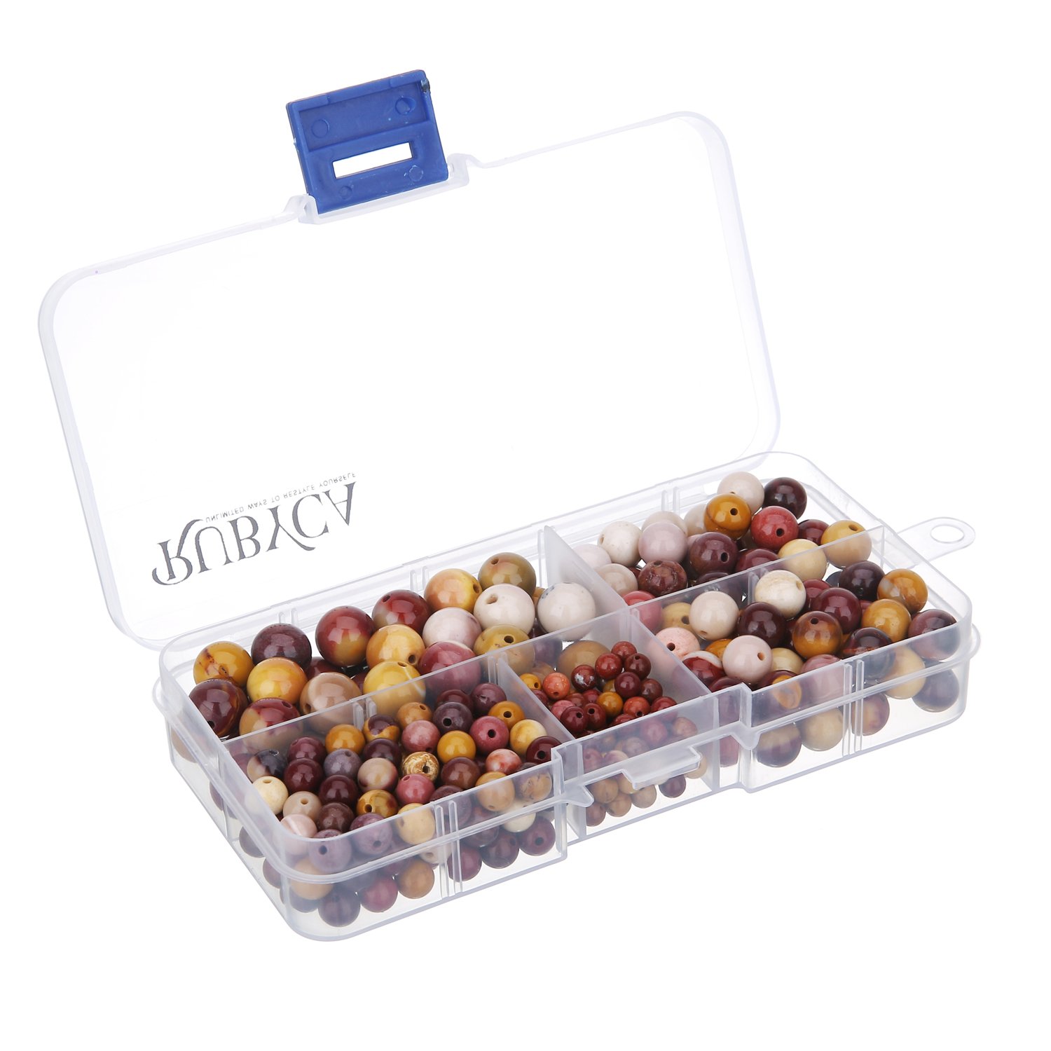 RUBYCA Natural Mookaite Jasper Gemstone Round Loose Beads Organizer Box DIY Jewelry Making Mix Sizes