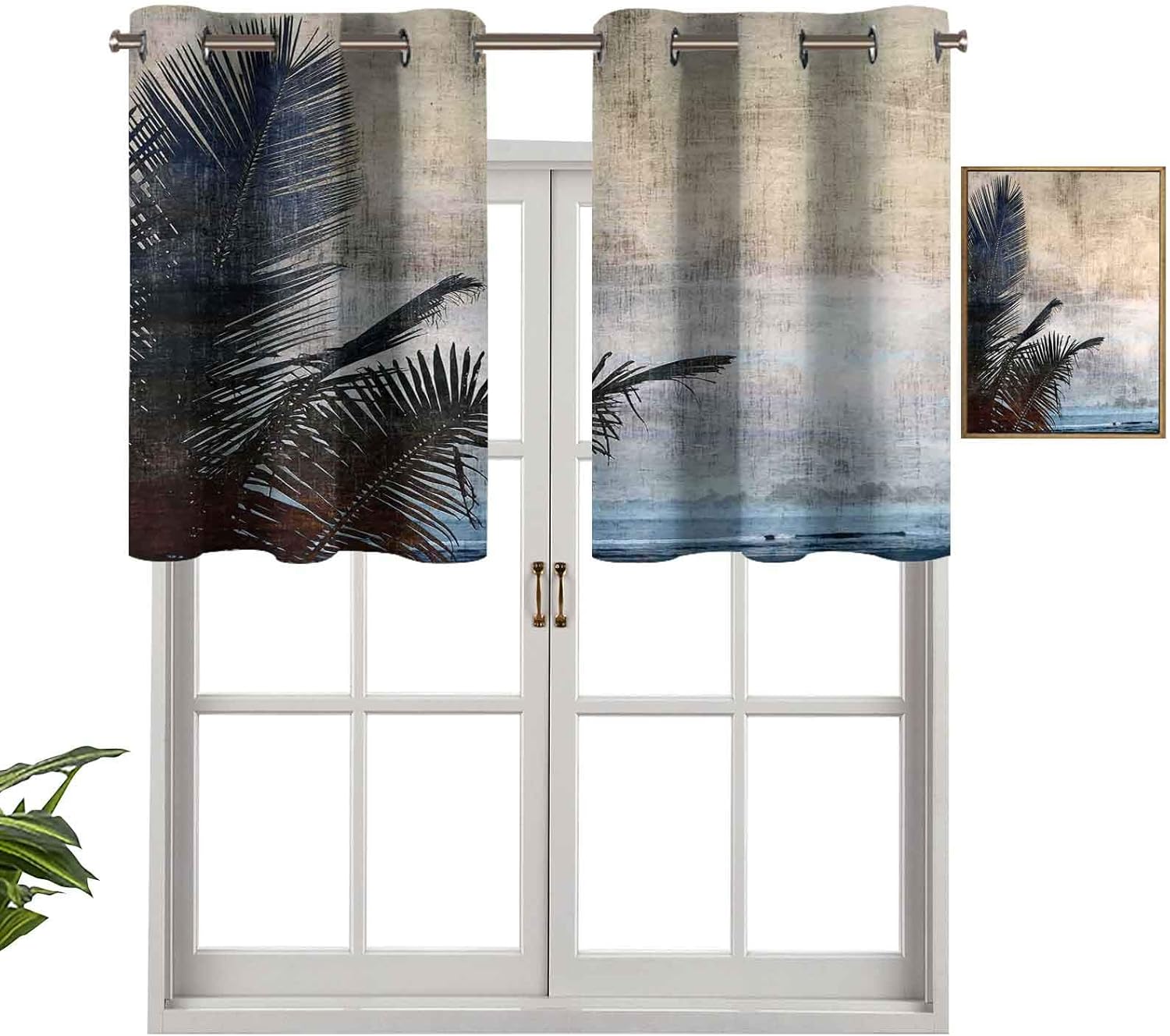 Hiiiman Cenefa de cortina con ojales, hojas de palmera sobre fondo