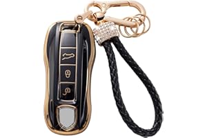 Gematay for Porsche Key Fob Cover with Keychain Lanyard, Soft TPU Key Fob Protector Shell Compatible with Porsche 911 Cayenne Panamera TAYCAN 3 Button Smart Key Case