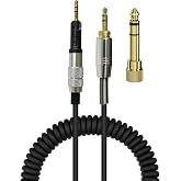 BRAINWAVZ Replacement Coiled Cable for Audio Technica ATH-M50X, ATH-M40X &amp; ATH-M70X Headphones, with &frac14;&rdquo; (6.35mm) Audio Adapter - 5M / 16FT - Black