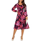 Zattcas Women's 2026 Spring Mesh Long Sleeve Floral Midi Dress Crew Neck A Line Flowy Cocktail Party Wedding Guest Dress