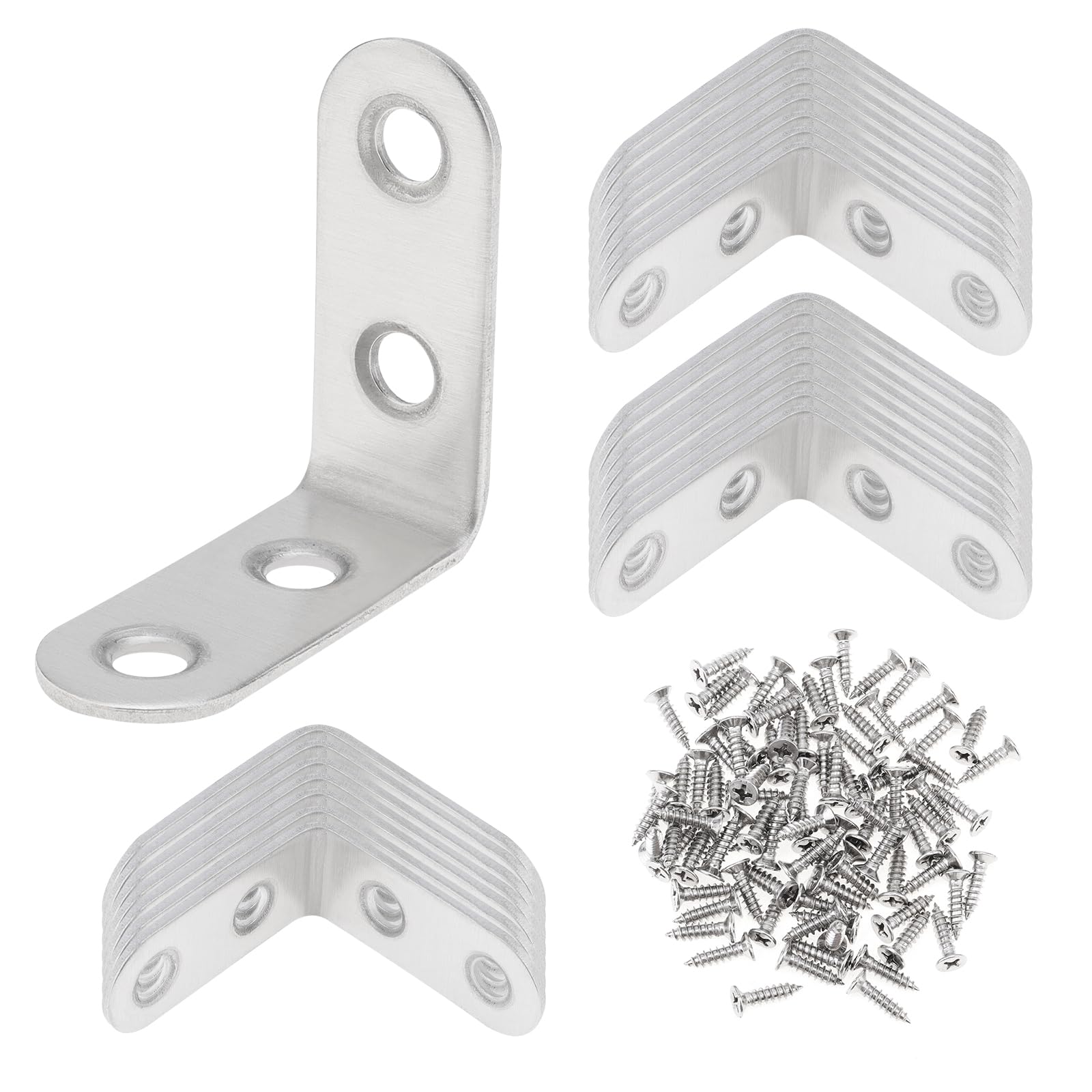 Smgda 24 Pcs Angle Brackets Set, 40x40mm L Brackets, Stainless Steel Corner Braces with 96 Pcs Screws, Heavy Duty Connector Bracket, 90 Degree Right Angle Brackets for Wood, Shelf, Table, Cabinet